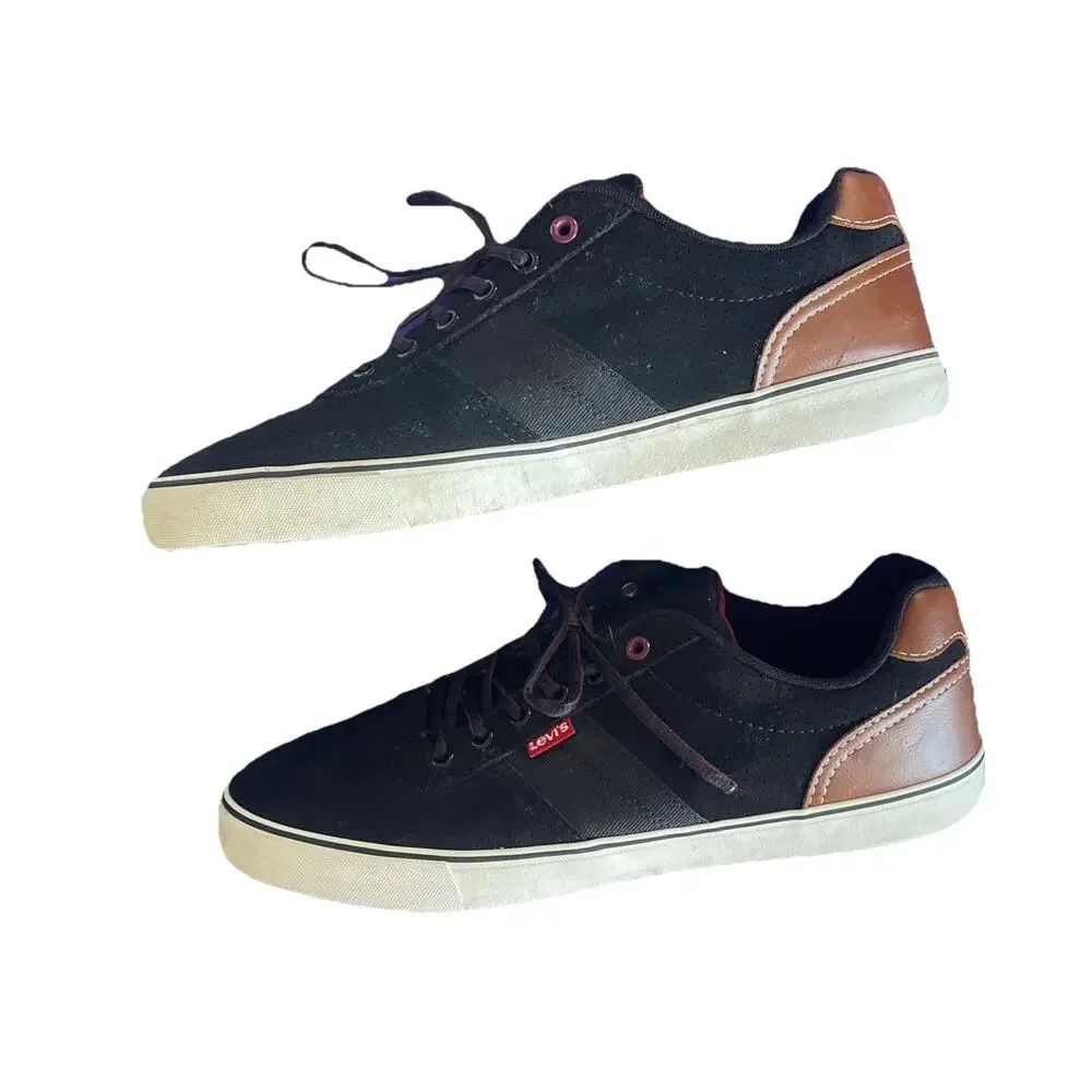 Levis Shoes Mens 12 Casual Sneakers Black Almond Toe Lace Up Logo Comfort‎